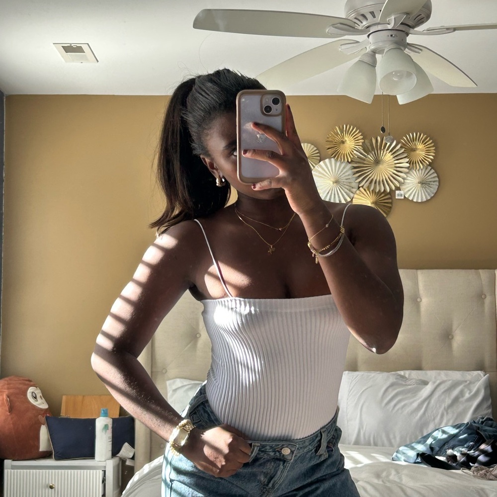 White Ribbed Spaghetti Strap Top